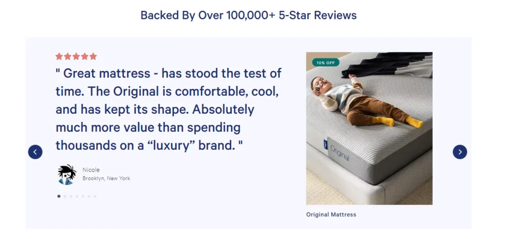Casper Social Proof Testimonial Example